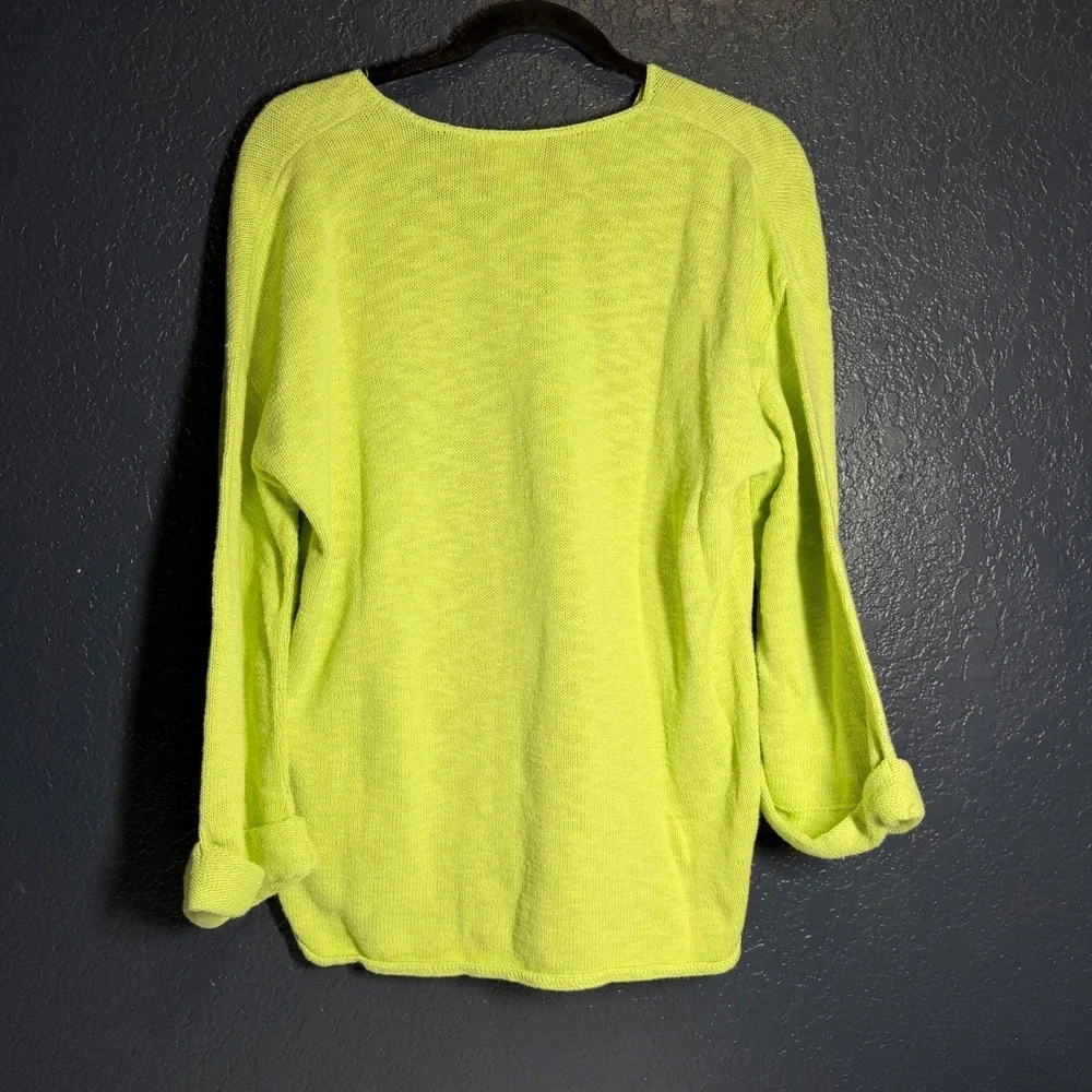 Soft Surroundings V-Neck Sweater Medium Neon Green Knit Top - Picture 2 of 3